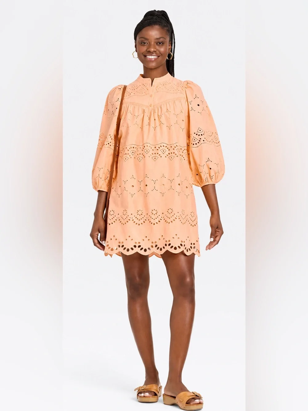 Universal Threads Eyelet Dress Orange Puff Sleeve CottageCore XL Babydoll Whimsy - Picture 1 of 13